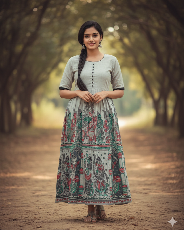 Ramayanam Cotton Frock Pastel Gray – Premium Ethnic Wear for Women & Girls