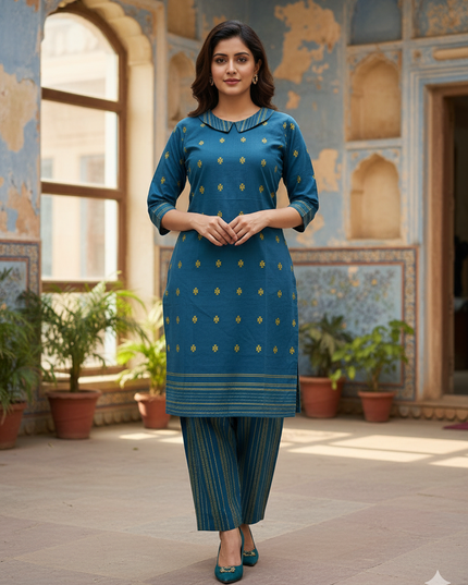 Premium Cotton Wooven Co-ord Set with Blue Colour