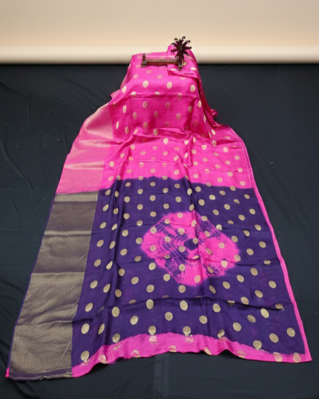 Jute Saree with Dollar Butis Pink Colour