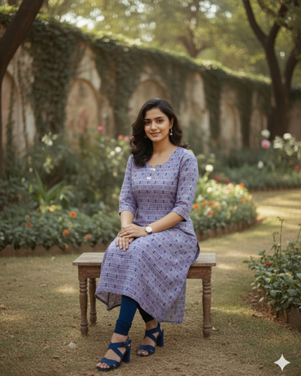 Premium Straight Cut Kurti – Lavender Colour with Beautiful Floral Print