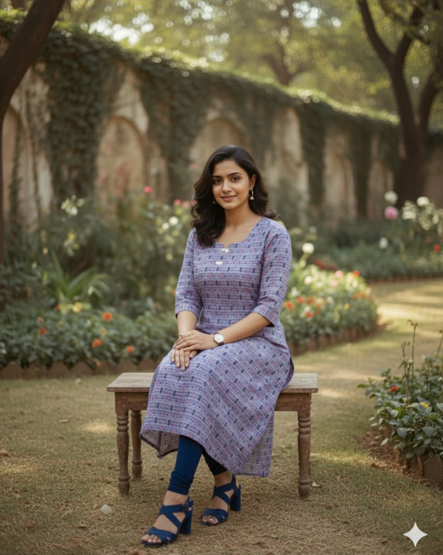 Premium Straight Cut Kurti – Lavender Colour with Beautiful Floral Print