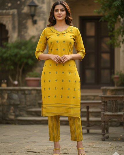 Premium Cotton Wooven Co-ord Set with Yellow Colour