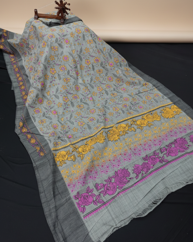 Chirala cotton saree half Gray shade and printed blouse