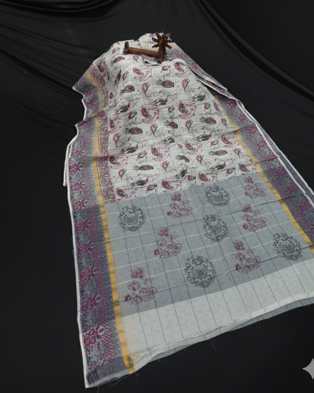 Chirala cotton saree half white shade and printed blouse