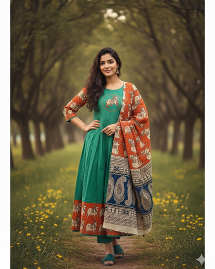 Premium 2-Piece Frock Set Lux Green Colour – Bhavana Originals Exclusive
