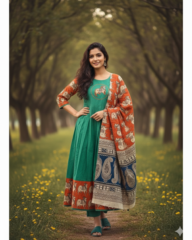 Premium 2-Piece Frock Set Lux Green Colour – Bhavana Originals Exclusive