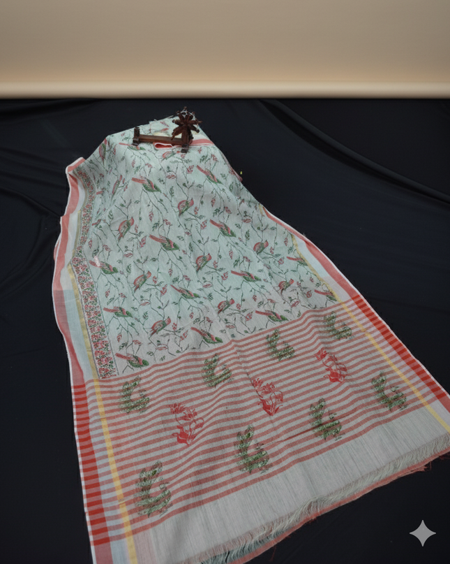 Chirala cotton saree half white shade and printed blouse