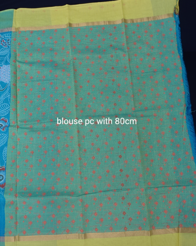 Chirala cotton saree half Blue shade and printed blouse