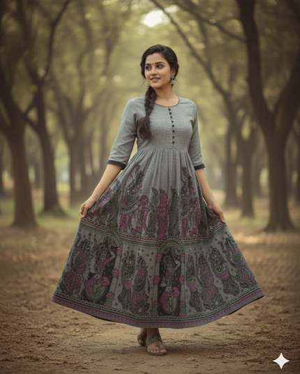 Ramayanam Cotton Frock Oslo Gray – Premium Ethnic Wear for Women & Girls