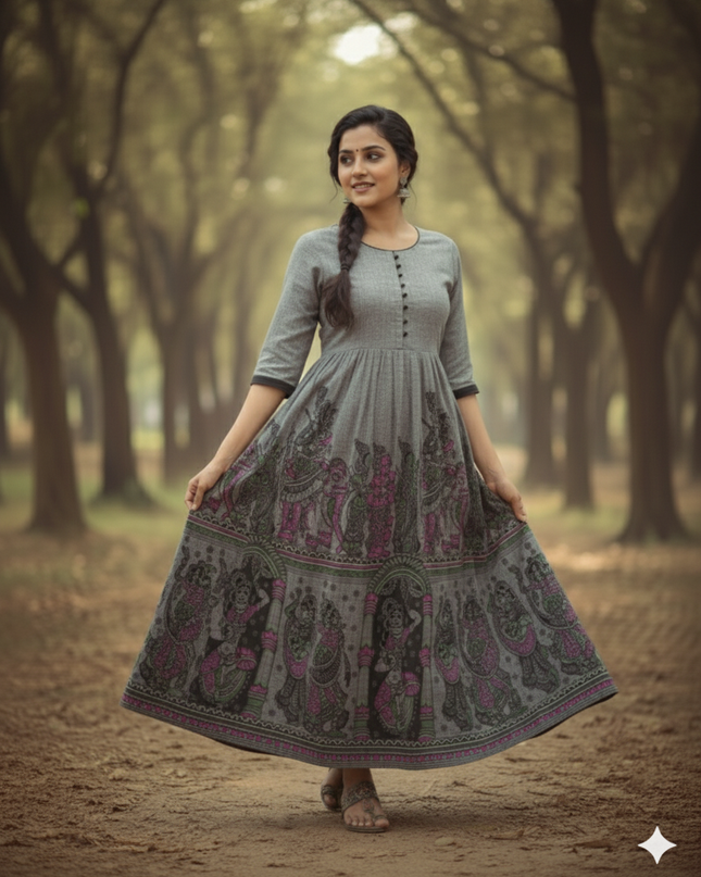 Ramayanam Cotton Frock Oslo Gray – Premium Ethnic Wear for Women & Girls