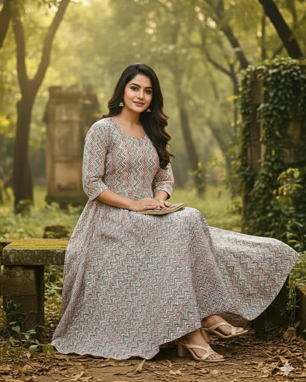 Cream Multi Colour Long Anarkali Frock – Umbrella Flair Design