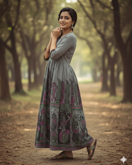 Ramayanam Cotton Frock Oslo Gray – Premium Ethnic Wear for Women & Girls