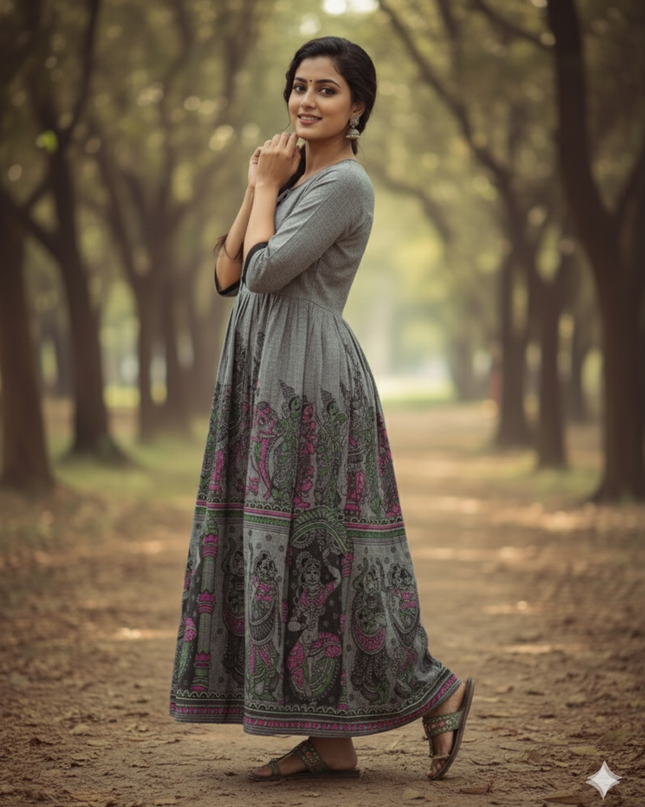 Ramayanam Cotton Frock Oslo Gray – Premium Ethnic Wear for Women & Girls