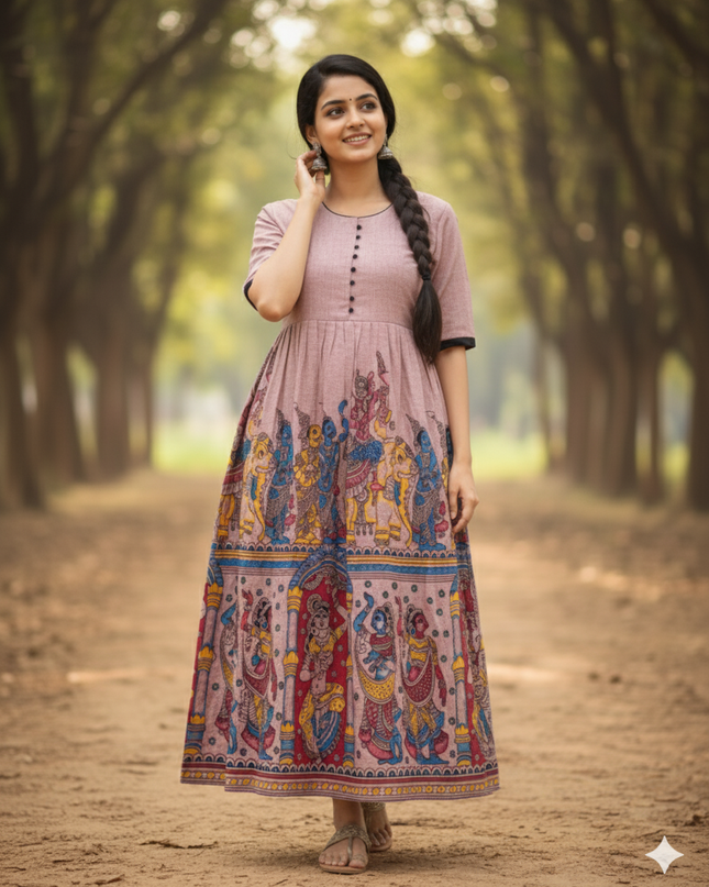 Ramayanam Cotton Frock Spicy Pink – Premium Ethnic Wear for Women & Girls