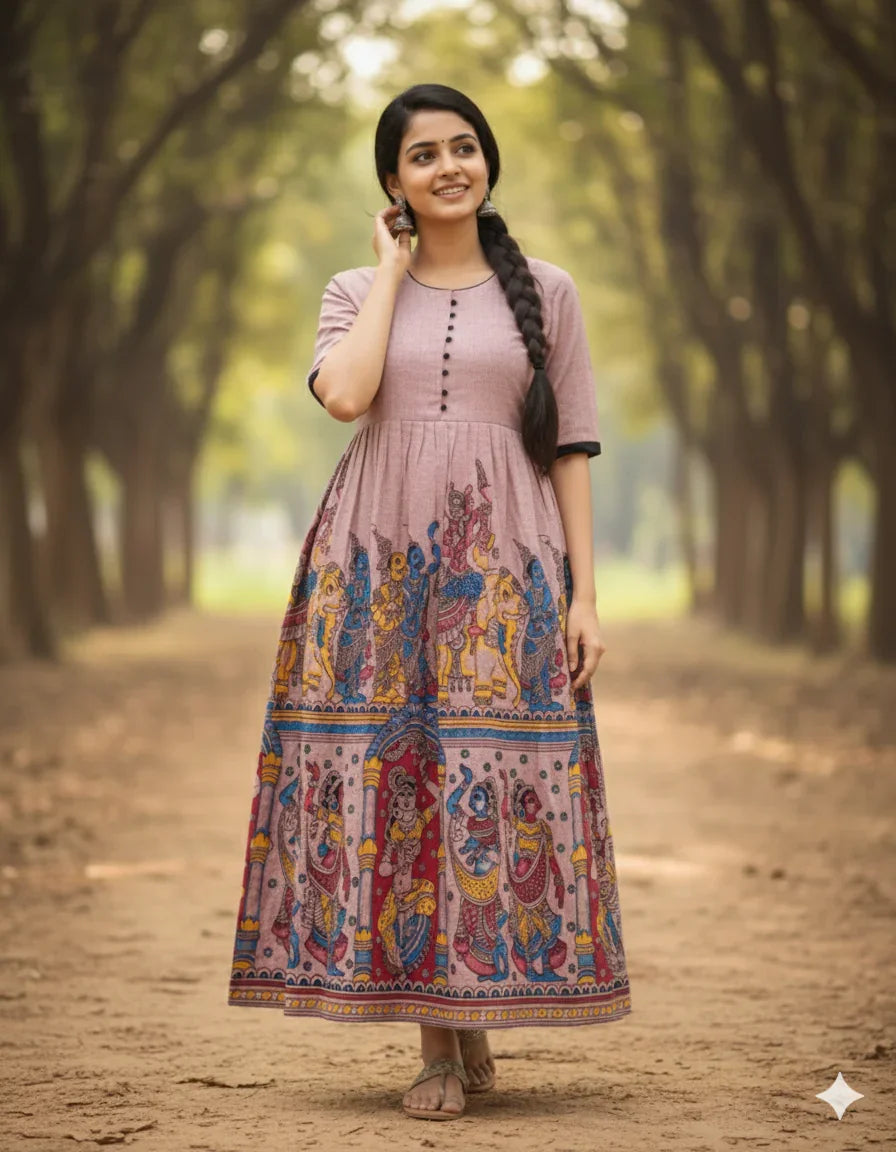 Ramayanam Cotton Frock Spicy Pink – Premium Ethnic Wear for Women & Girls