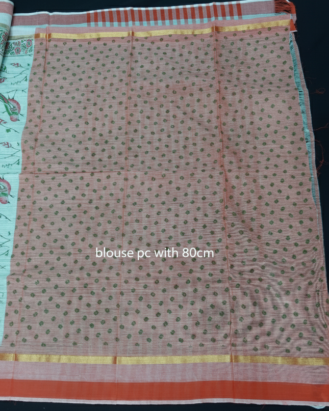 Chirala cotton saree half white shade and printed blouse