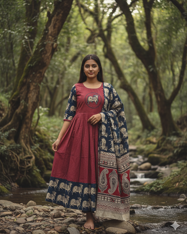 Premium 2-Piece Frock Set Maroon Colour – Bhavana Originals Exclusive