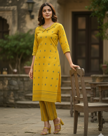 Premium Cotton Wooven Co-ord Set with Yellow Colour