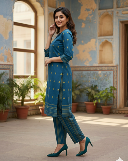 Premium Cotton Wooven Co-ord Set with Blue Colour