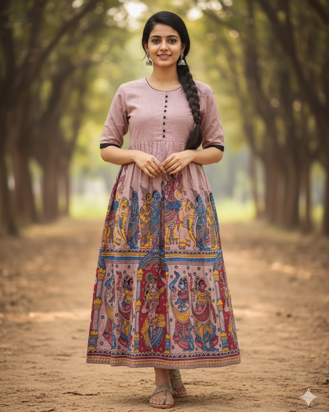 Ramayanam Cotton Frock Spicy Pink – Premium Ethnic Wear for Women & Girls