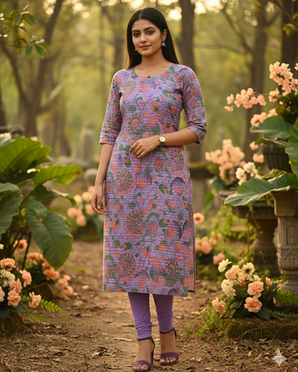 Premium Cotton Straight Cut Kurti – Grape Floral Print Design for Women