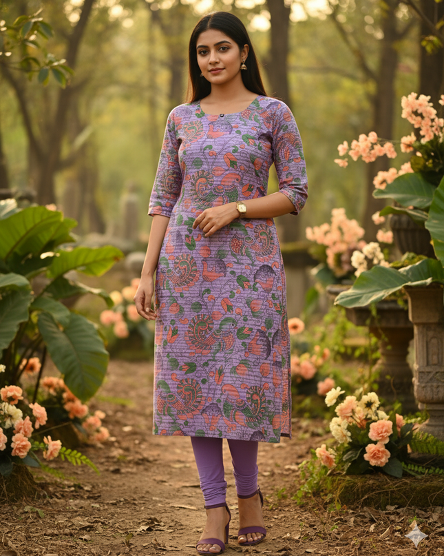 Premium Cotton Straight Cut Kurti – Grape Floral Print Design for Women
