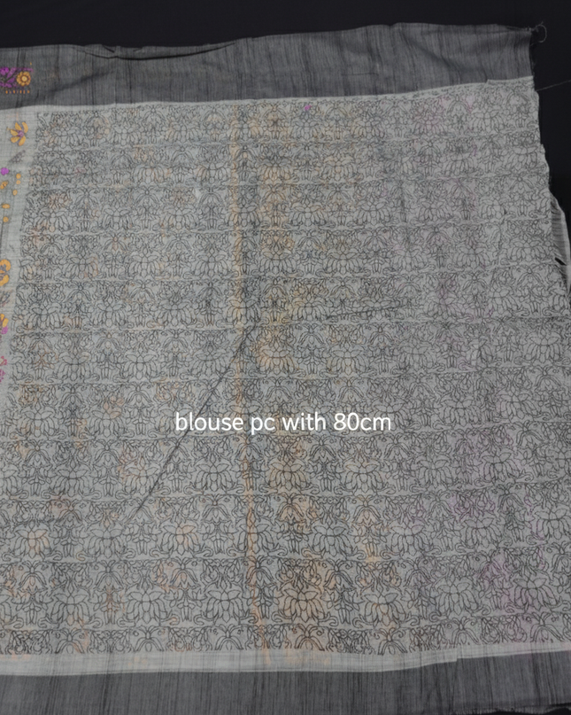 Chirala cotton saree half Gray shade and printed blouse
