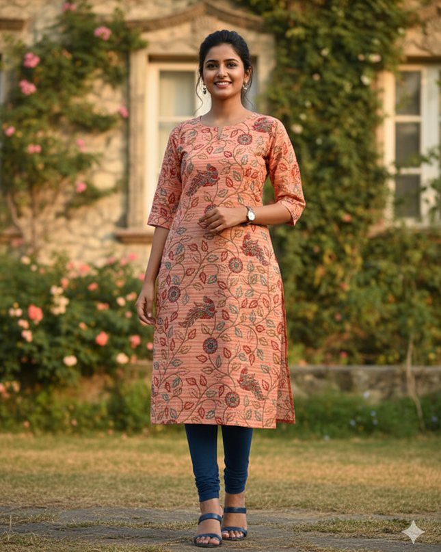 Premium Cotton Straight Cut Kurti – Clay Floral Print Design for Women