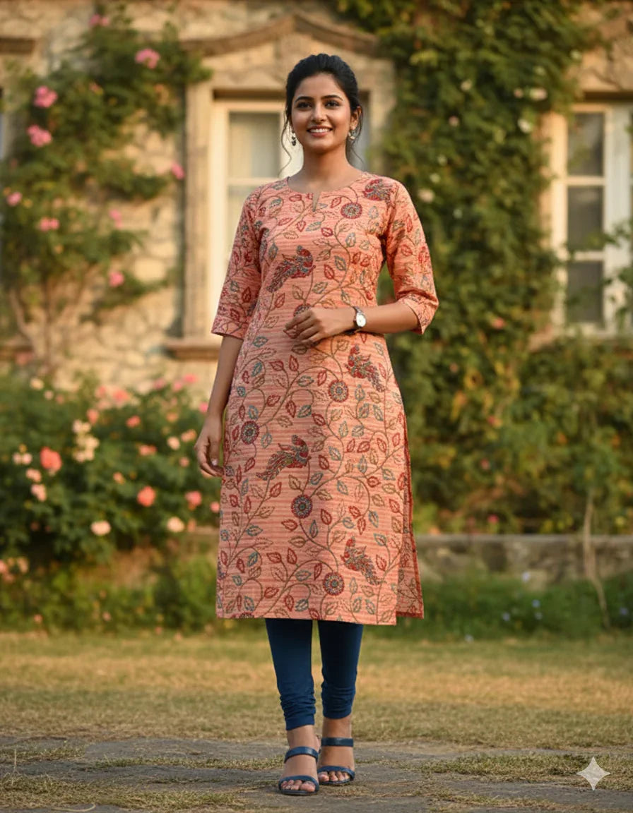Premium Cotton Straight Cut Kurti – Clay Floral Print Design for Women