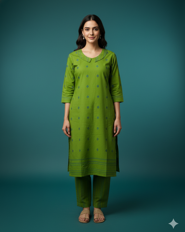 Premium Cotton Wooven Co-ord Set with Green Colour