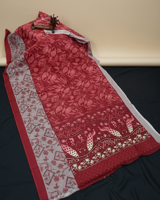 Chirala cotton saree half white shade and printed blouse