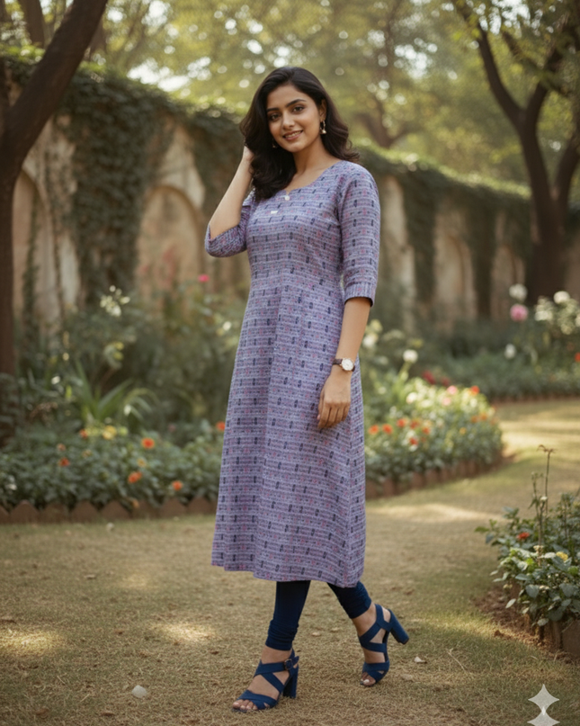 Premium Straight Cut Kurti – Lavender Colour with Beautiful Floral Print