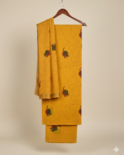 Pure Cotton Hand block Printed Dress Material – Yellow Colour Ethnic Wear for Women