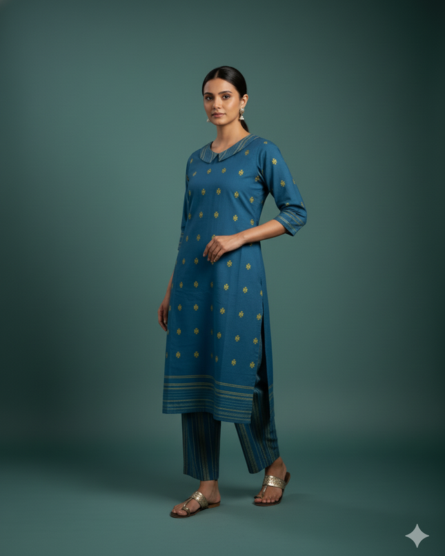 Premium Cotton Wooven Co-ord Set with Blue Colour
