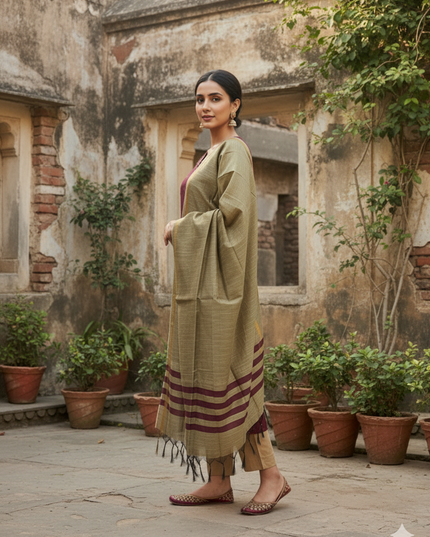 Raw Silk 3pc KurtiSet With Onion Pink Colour Full Length Lining | Gold Dupatta