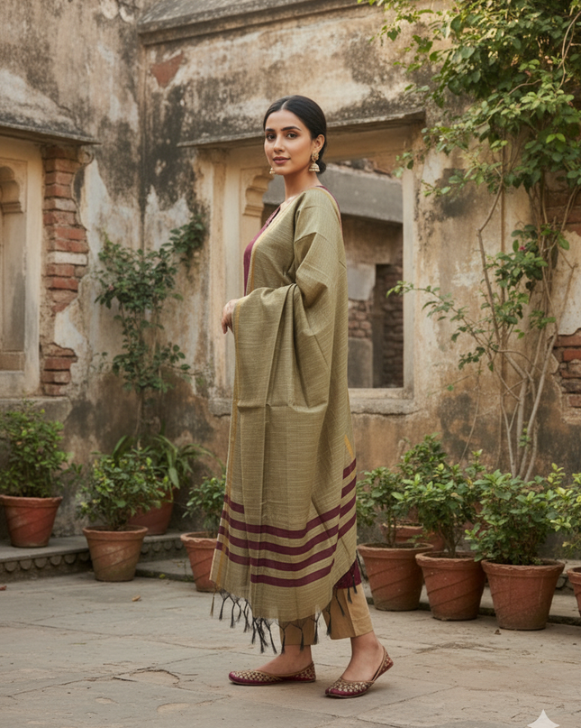Raw Silk 3pc KurtiSet With Onion Pink Colour Full Length Lining | Gold Dupatta