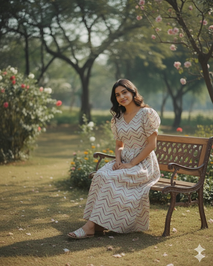 Premium Mul Cotton Frock Cream – Puff Sleeve Design with Knots, Zero Shrinkage