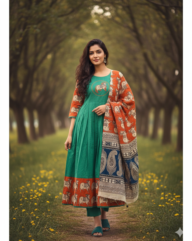Premium 2-Piece Frock Set Lux Green Colour – Bhavana Originals Exclusive