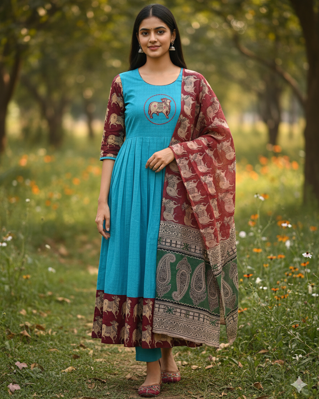 Premium 2-Piece Frock Set Sky Blue Colour – Bhavana Originals Exclusive