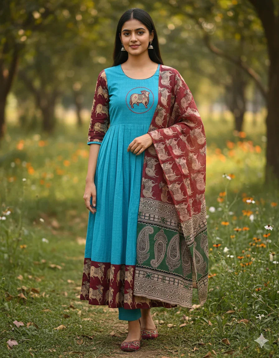 Premium 2-Piece Frock Set Sky Blue Colour – Bhavana Originals Exclusive