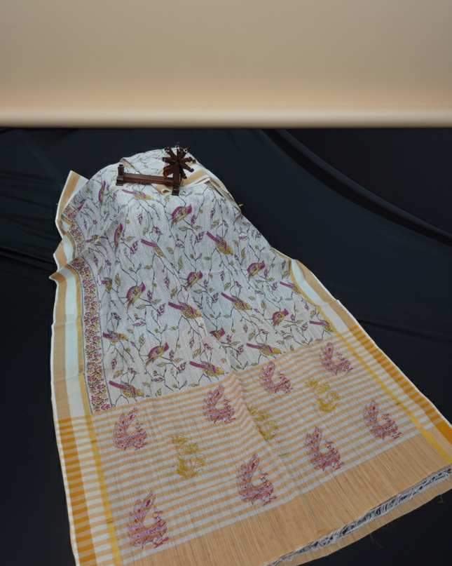 Chirala cotton saree half white shade and printed blouse