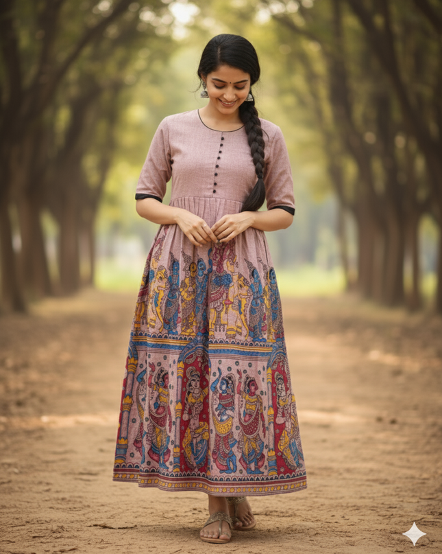 Ramayanam Cotton Frock Spicy Pink – Premium Ethnic Wear for Women & Girls