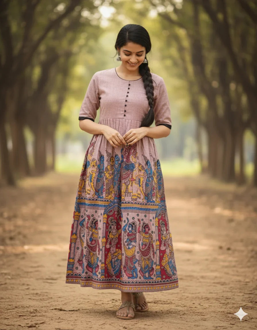 Ramayanam Cotton Frock Spicy Pink – Premium Ethnic Wear for Women & Girls