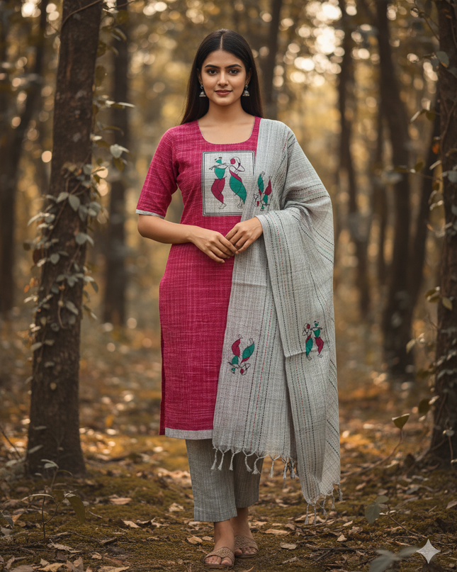 Radha Krishna Cotton Readymade Kurti for Women – Pink Straight Cut with Full-Length Lining
