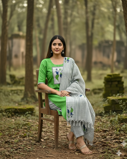 Radha Krishna Cotton Readymade Kurti for Women – Green Straight Cut with Full-Length Lining