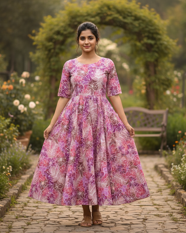 Pink Floral Long Anarkali Frock – Umbrella Flair Design