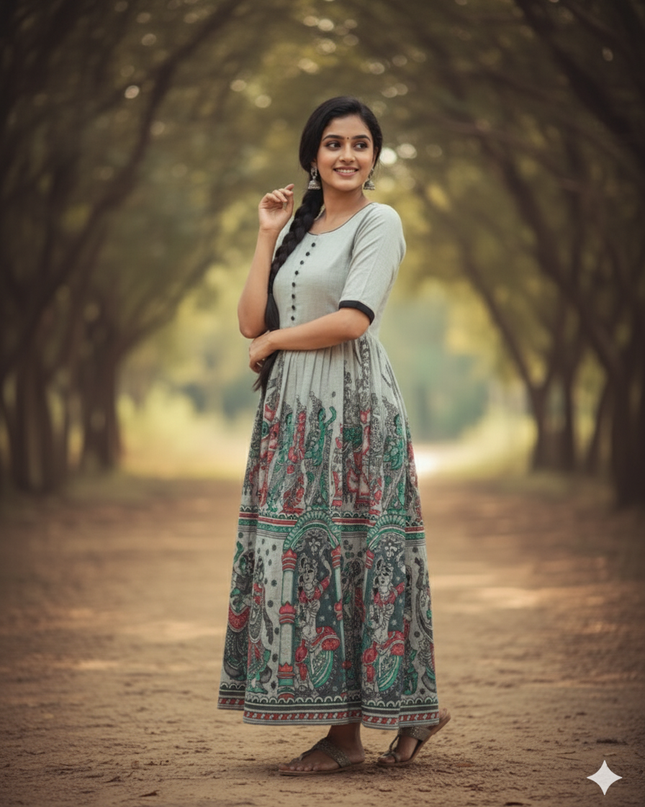 Ramayanam Cotton Frock Pastel Gray – Premium Ethnic Wear for Women & Girls