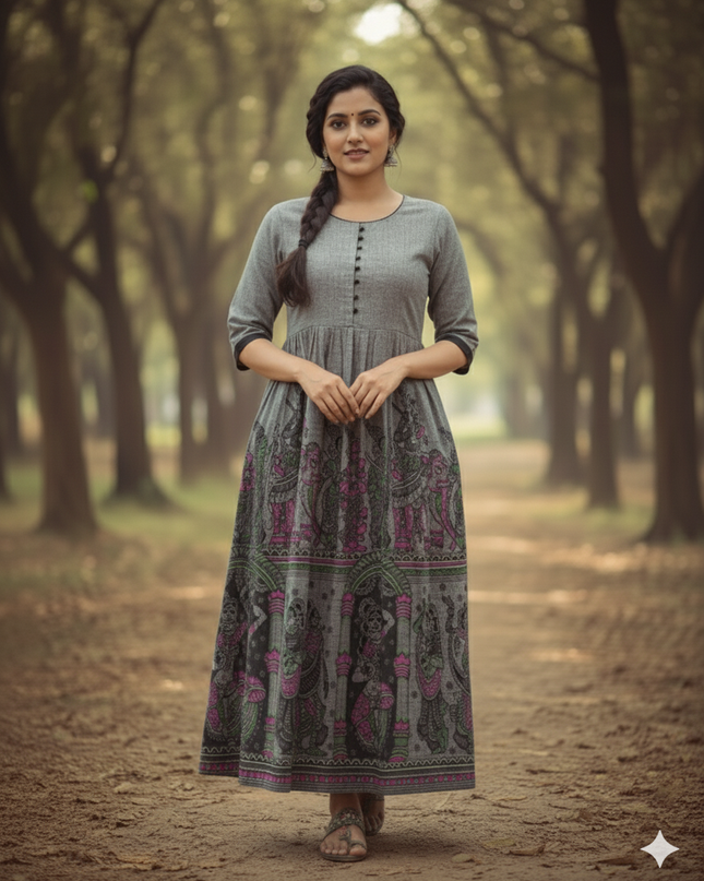 Ramayanam Cotton Frock Oslo Gray – Premium Ethnic Wear for Women & Girls