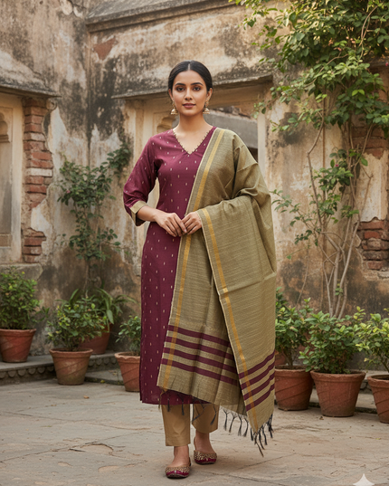 Raw Silk 3pc KurtiSet With Onion Pink Colour Full Length Lining | Gold Dupatta