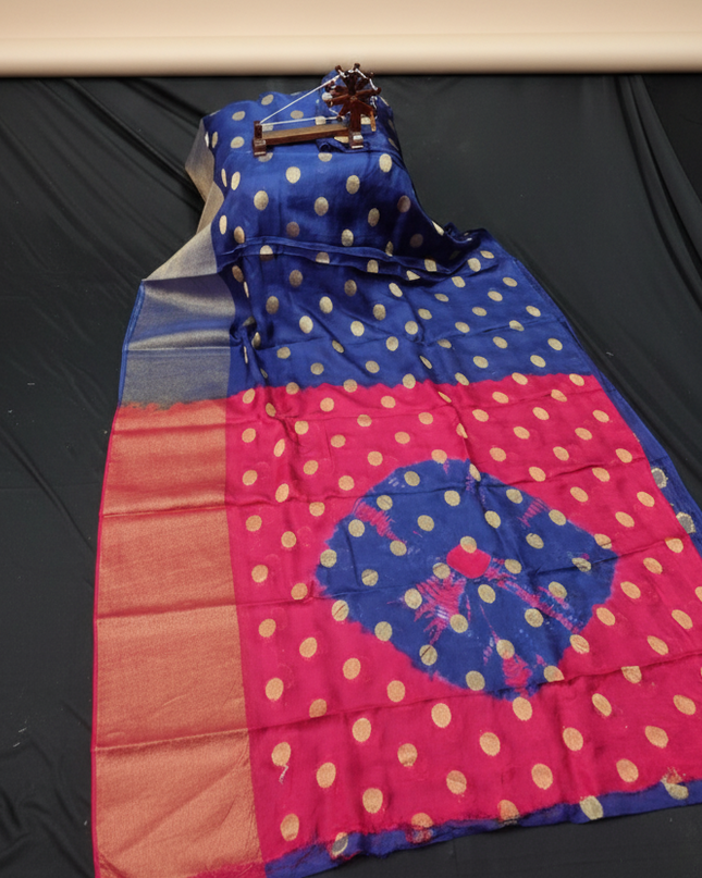 Jute Saree with Dollar Butis Blue Colour